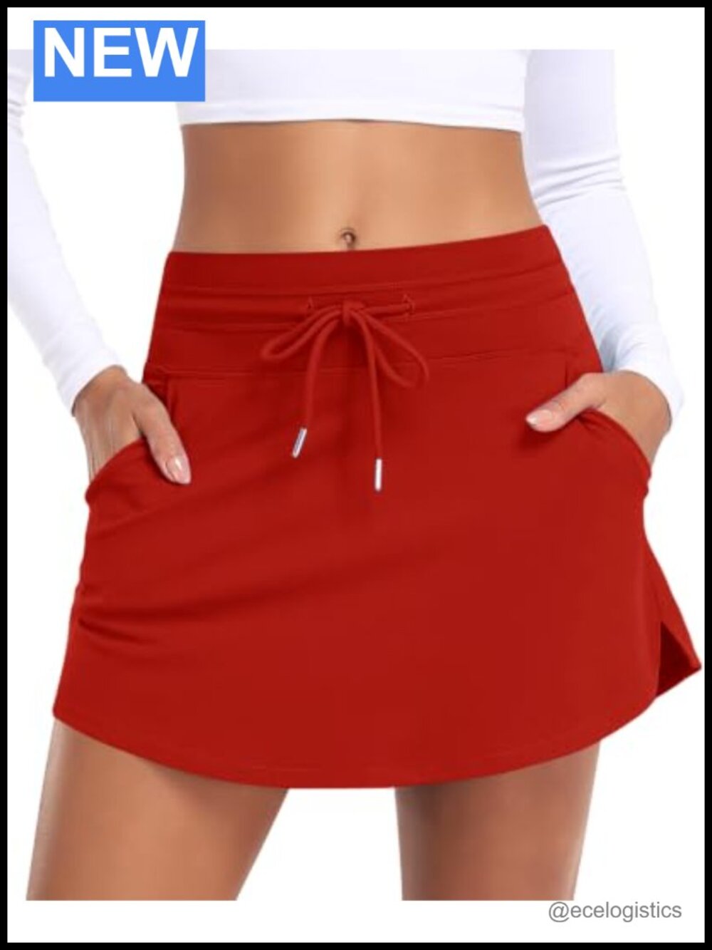Women's High Waisted Tennis Skort with Drawstring, 4 Pockets, Built-in Shorts